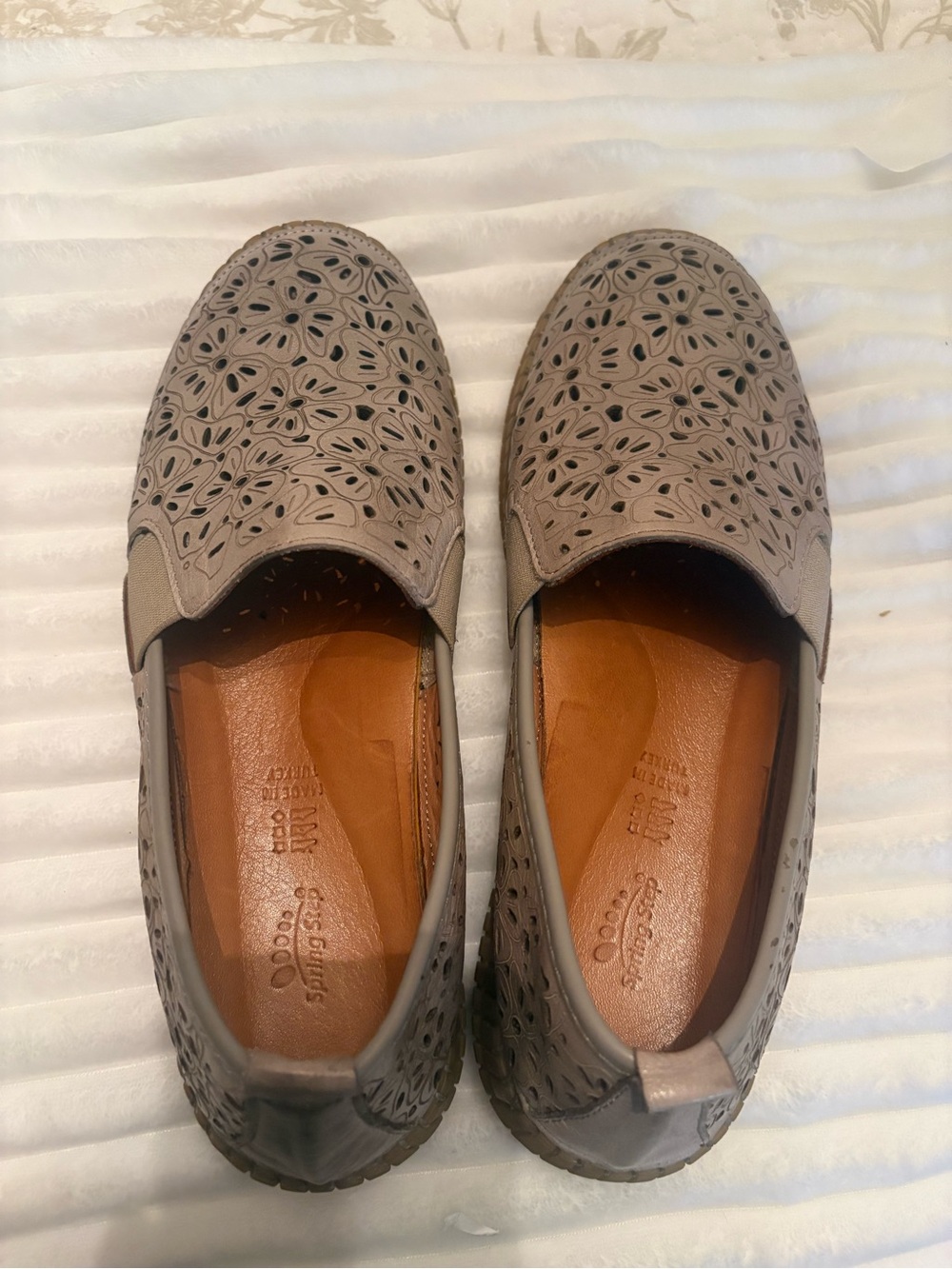 Spring Step Laser-Cut Slip-On Flats in Taupe
